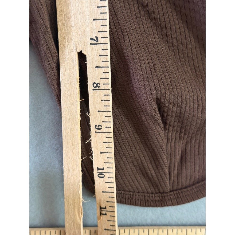 Dexire Womens S Crop Top Brown Excellent Ribbed Long Sleeve V-Neck Tulip Hem - Picture 6 of 9
